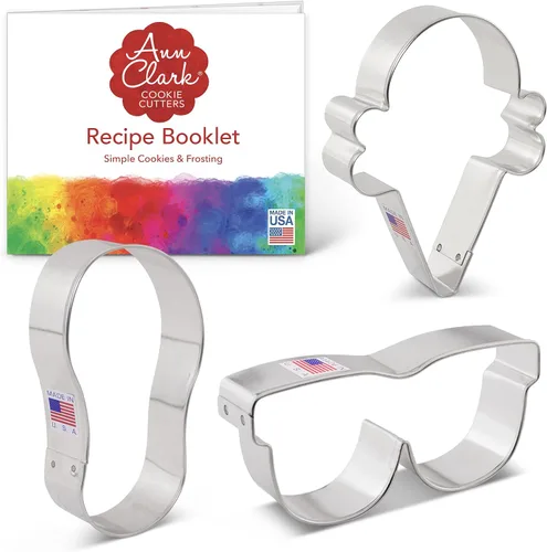 Vista 4 de Ann Clark Cookie Cutters Summer Fun - Juego de 3 cortadores de galletas hechos en los Estados Unidos, chanclas, gafas de sol, cono de helado