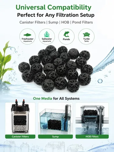 Vista 5 de J-star 50 bolas de filtro bio para tanque de peces de 1 pulgada, medios de filtro para acuario y estanque, incluye bolsas de filtro para filtro