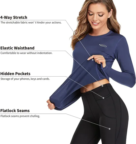 Vista 4 de Conjunto de ropa interior térmica para mujer, conjunto de pantalones largos con forro polar