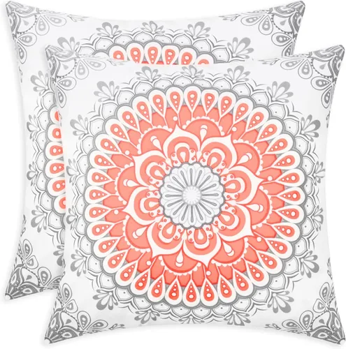 Vista 8 de CaliTime Fundas de Almohadas Decorativas Paquete de 2 Cómodas de Vellón Mandala Dalia Floral Medallón Estilo Brújula Fundas de Cojines para Sofá