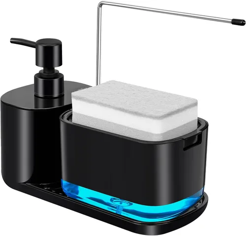Vista 8 de Dispensador de jabón para platos de 10 onzas para fregadero de cocina con soporte de esponja, dispensador de jabón de cocina de calidad premium