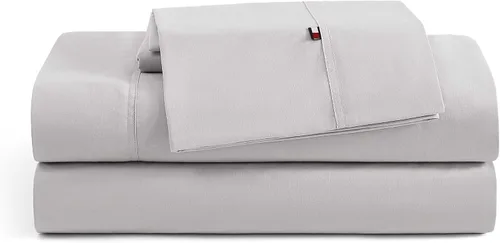 Vista 30 de Tommy Hilfiger - Sábanas para cama individual, ropa de cama de percal de algodón crujiente y fresca con funda de almohada a juego, juego de cama