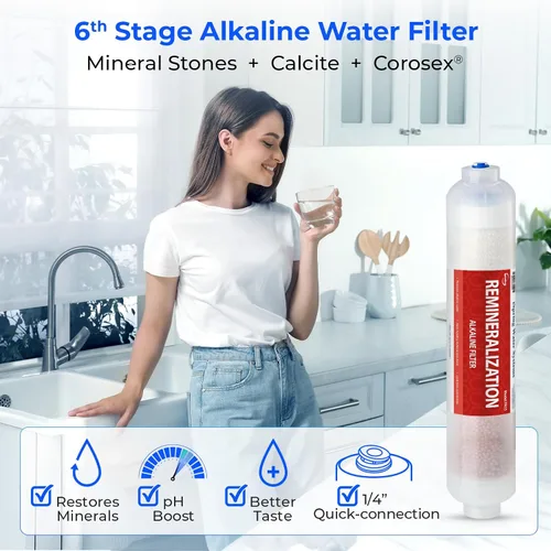 Vista 5 de iSpring F4AK - Juego de cartuchos de filtro de suministro alcalino y prefiltro de 6 meses para sistemas de ósmosis inversa estándar de 5 y 6 etapas