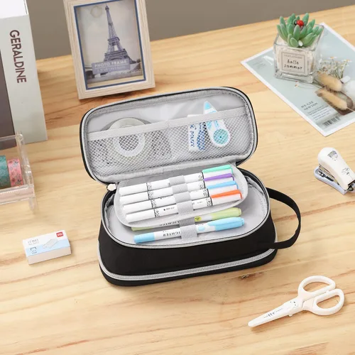 Vista 6 de Dugio Large Pencil Bag for Boys School Organizer Pencil Pouch Big Black Teens Kids Pencil Case with Zipper Adults Aesthetic Pencil Box for School