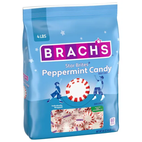 Vista 4 de Brach's Star Brites, caramelo de Navidad, menta, envuelto individualmente, hecho con aceite de menta real, 64 onzas, 360