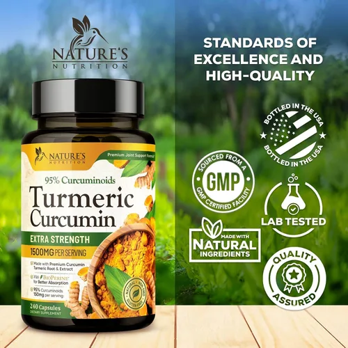 Vista 4 de Suplemento de curcumina de cúrcuma de 1500 mg, pimienta negra orgánica tumérica y bioperina para una mejor absorción con 95% de curcuminoides, apoyo