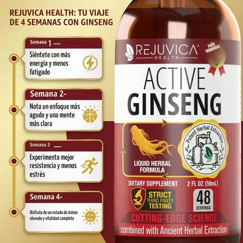 Vista 5 de Ginseng activo Panax rojo coreano con Ginsenósidos naturales - Solución líquida avanzada totalmente natural para una absorción 2 veces mayor - Apoya