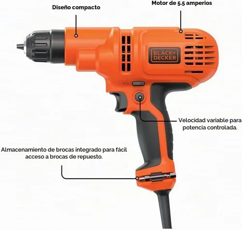 Vista 3 de Taladro Black & Decker DR260C 5.2-Amp, 3/8 pulgadas