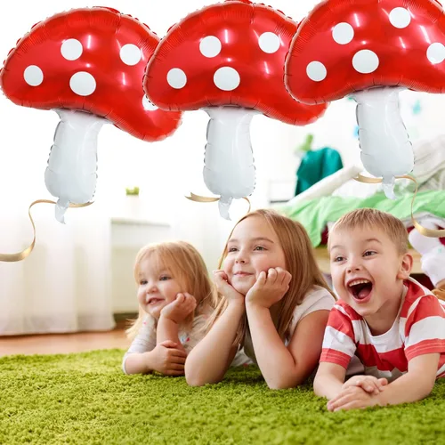 Vista 9 de Paquete de 31 globos de papel de aluminio con forma de hongo de 31 pulgadas, proveedor de fiesta de cumpleaños de hadas, princesa, cumpleaños