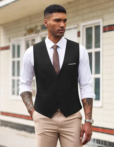 Vista 2 de COOFANDY Chaleco de traje formal para hombre, ajustado, casual, para negocios, chaleco