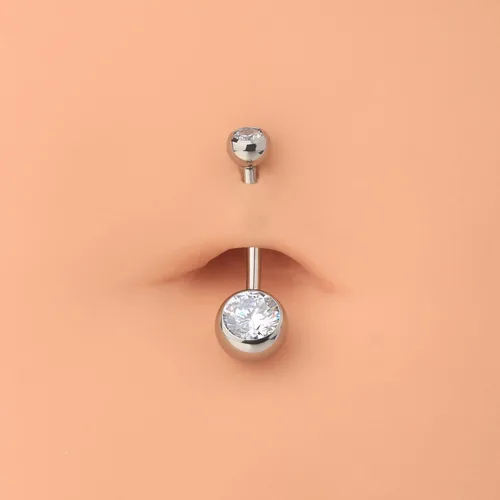 Vista 6 de OUFER Piercing de ombligo de titanio con rosca interna, joyería redonda de circonita cúbica para mujer, Metal