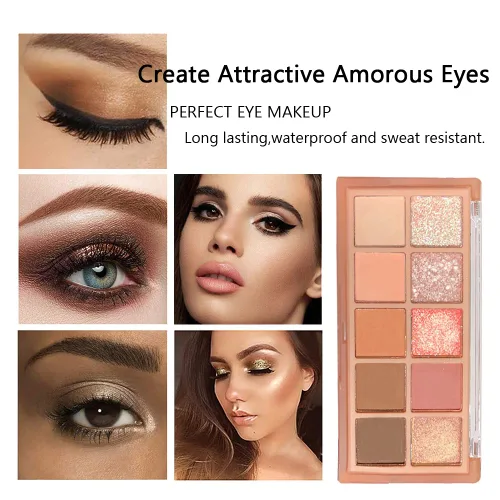 Vista 6 de Paleta de sombra de ojos de 10 colores, sombra de ojos mate y purpurina, maquillaje de textura aterciopelada, paleta de sombra de ojos desnuda