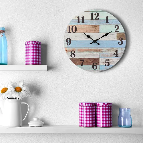 Vista 8 de Stonebriar - Reloj de pared de madera rústica, funciona con pilas, decoración de pared clásica de granja para la cocina, sala, dormitorio u oficina