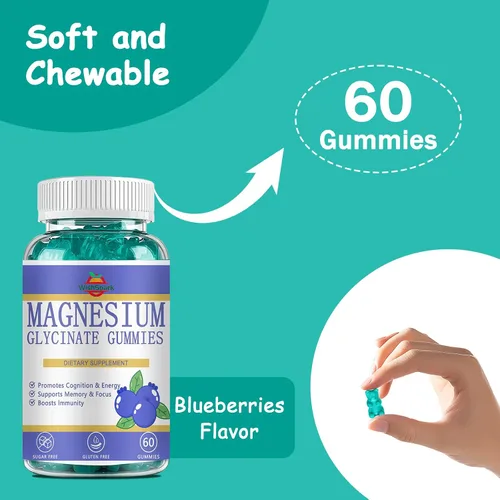 Vista 3 de Gomitas de glicinato de magnesio, gomitas de magnesio premium, suplemento de glicinato de magnesio para relajación, alivio del estrés y sueño