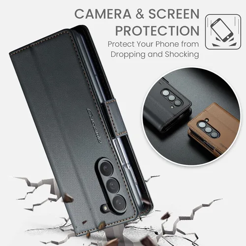Vista 7 de Funda para Samsung Galaxy Z Fold 5 (2023), funda de piel sintética tipo cartera con tarjetero con bloqueo RFID, función atril, a prueba de golpes