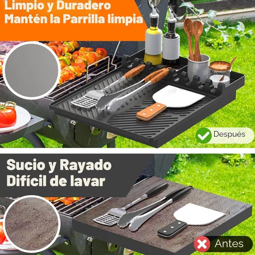 Vista 4 de Alfombrilla de parrilla de silicona compatible con Blackstone, herramientas de plancha de silicona con almohadilla para goteo, alfombrilla
