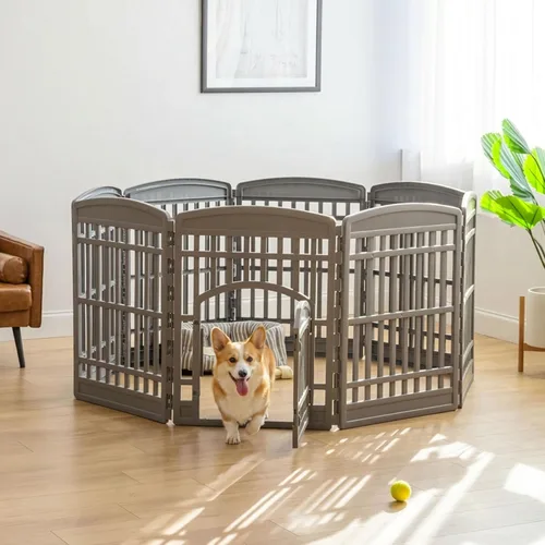 Vista 4 de [Usado] IRIS USA Corralito para perros de 8 paneles, recinto para mascotas, gris Negro