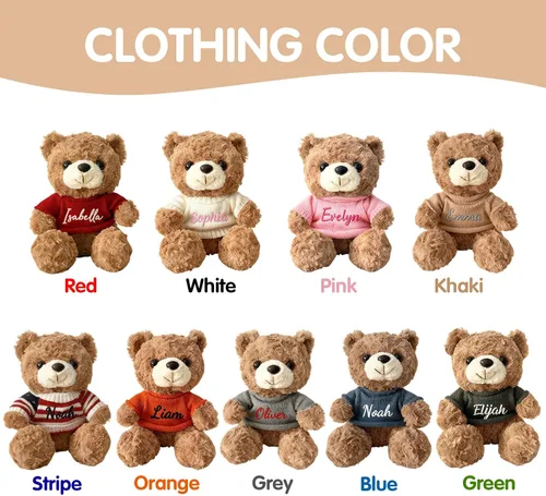 Vista 6 de Oso de peluche personalizado con nombre, animal de peluche personalizado de 10 pulgadas para niños, niñas, niños y parejas, regalo de juguete
