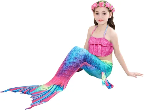 Vista 6 de Conjunto de traje de baño de princesa para niñas de 3 a 12 años, 5 piezas, Morado