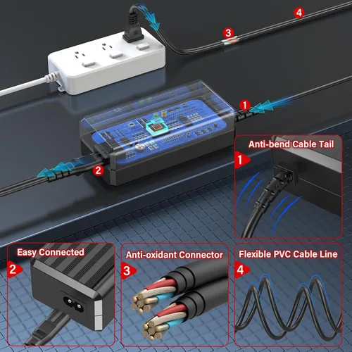 Vista 6 de Cargador de arranque USB C de 65 W apto para NOCO Boost X GBX45 Cable de alimentación Adaptador de CA para NOCO Portable Jump Starter 1250A GBX55