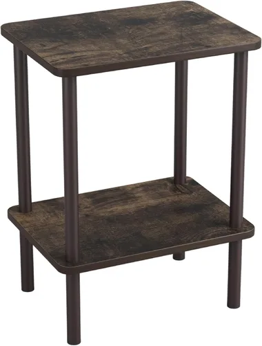 Vista 15 de Apicizon - Mesa auxiliar de 2 niveles, pequeña mesa auxiliar con patas de madera maciza, mesa de noche estilo boho con estante de almacenamiento