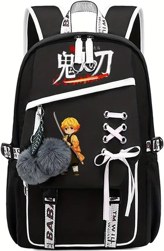Vista 6 de Linda mochila escolar para niñas y niños, mochila escolar para estudiantes de primaria media, mochila escolar Kawaii con colgante (rosa)