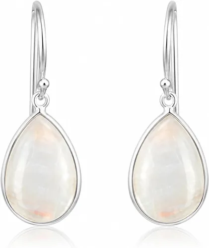 Vista 35 de Aretes de ágata musgo verde de 0.472 x 0.709 in con forma de pera de plata de ley 925, aretes de piedras preciosas hechos a mano, juego de bisel