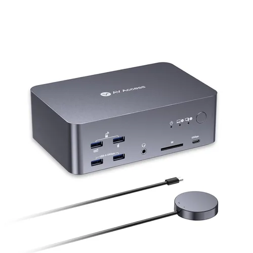 Vista 10 de Conmutador KVM AV Access 2 Monitores 2 Computadoras con Ethernet, EDID, 4K@60Hz/2K@144Hz/1080P@240Hz, Estación de acoplamiento KVM de monitor dual
