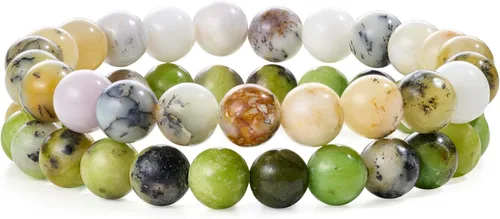 Vista 13 de Bivei - Pulsera elástica de cuentas redondas de cristales curativos semipreciosos naturales, hecha a mano, rellenadores de regalo para mujeres Ágata