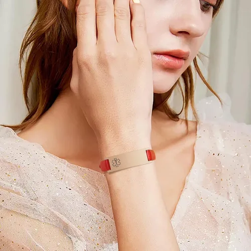 Vista 53 de MPRAINBOW Pulsera de alerta médica personalizada para mujer, correa de reloj de cuero genuino, grabado de doble cara, diabetes, epilepsia, joyería