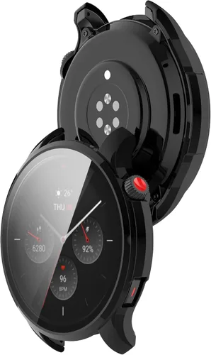 Vista 4 de Funda de reloj compatible con Amazfit GTR 4, resistente a los arañazos, funda de PC con protector de pantalla de vidrio templado HD para Amazfit GTR