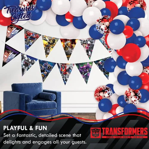 Vista 4 de Paquete de 2 banderines de cumpleaños con licencia oficial de Transformers, suministros para fiestas de Transformers