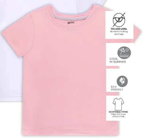 Vista 7 de Brix Camisetas de manga corta para niña, paquete de 4 camisetas básicas cómodas y suaves de cuello redondo.