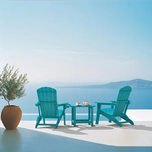 Vista 3 de Plawdlik Juego de 10 sillas plegables Adirondack con textura de madera, HDPE pesado para todo tipo de clima, juego cómodo junto a la piscina, patio