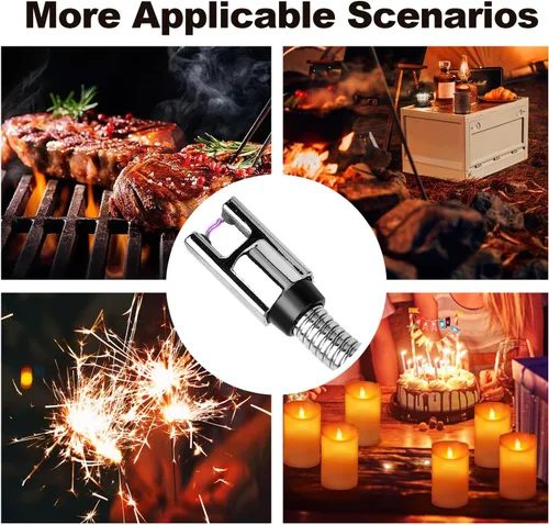 Vista 6 de Paquete de 2 encendedores eléctricos de velas – Arco de plasma recargable por USB, resistente al viento, sin llama con cuello flexible para velas