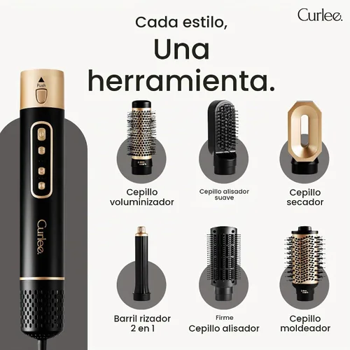 Vista 3 de Cepillo secador de pelo 6 en 1, cepillo moldeador de aire caliente de 1200 W con caja de cuero, cepillo voluminizador para secador, rizador
