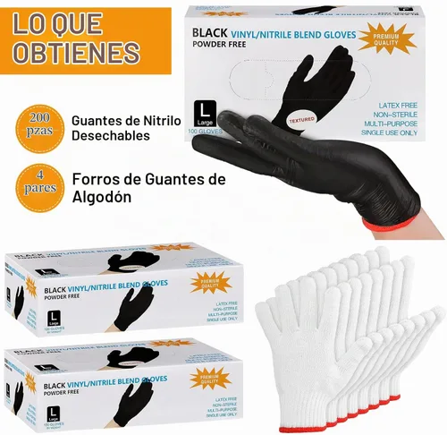 Vista 4 de Janmercy 200 piezas Guantes desechables de barbacoa de nitrilo con 4 pares de forro de algodón Guantes para parrilla, cocina, limpieza para ahumador