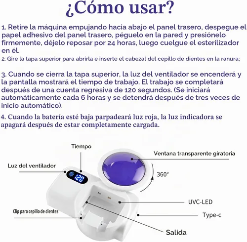 Vista 8 de TAISHAN Estuche para cepillo de dientes desinfectante UV, mini soporte portátil para cepillos de dientes con función de secado de ventilador, mata