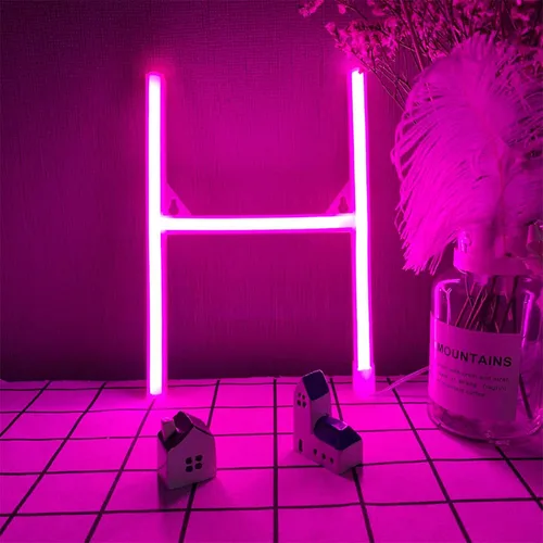 Vista 15 de Letras de neón rosadas, letreros LED que funcionan con pilas, luces LED del alfabeto, letrero de marquesina, letras decorativas de marquesina, luces