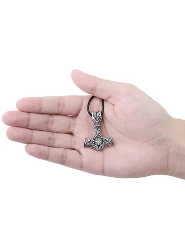 Vista 2 de HAQUIL Viking Mjolnir Necklace, Thor Hammer Amulet Pendant, Viking Jewelry Gift for Men