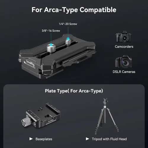 Vista 2 de SMALLRIG Placa de liberación rápida para tipo Arca, carga máxima de 44.1 libras (44.1 lbs), soporte cuadrúpedo plegable para lentes de cámara dentro