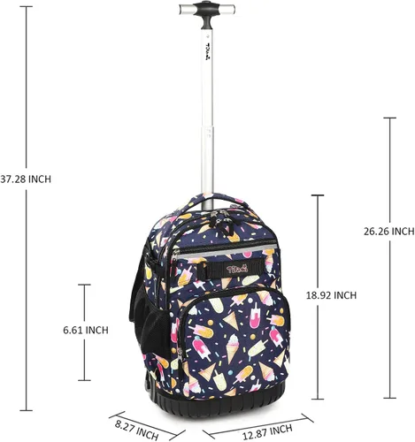Vista 6 de Tilami Mochila rodante Armadura Equipaje Escuela Libro de Viaje Portátil 18 Pulgadas Mochila con Ruedas Multifunción Estudiantes, negro verano