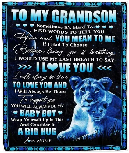 Vista 24 de Manta personalizada con texto en inglés «To My Grandson from Grandma Grandpa You Will Never Lose Lion Nison», manta de forro polar personalizada