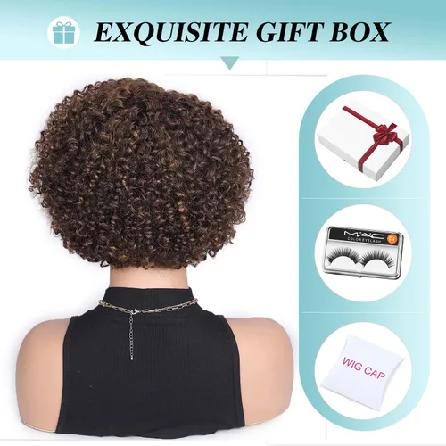 Vista 6 de Peluca de cabello humano corto con encaje frontal, rizada, sin pegamento, parte lateral, cabello humano virgen brasileño rizado con abuelitos