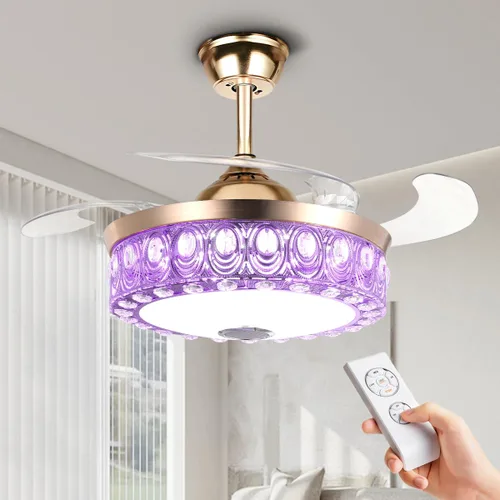 Vista 16 de Ventilador de techo retráctil de 42 pulgadas con luz y control remoto, candelabro negro cristal, moderno, comedor