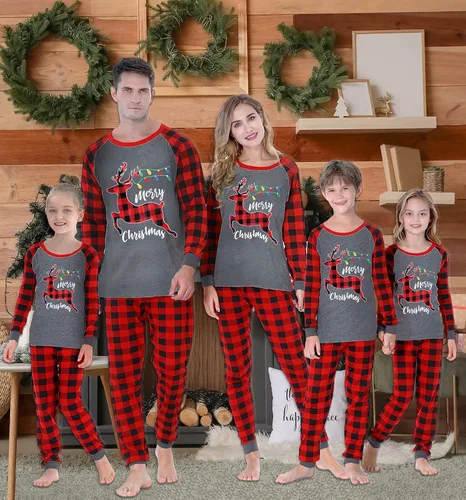 Vista 2 de Conjunto de pijama de Navidad a juego para la familia, conjunto de pijama de Navidad de algodón