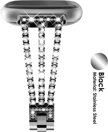 Vista 2 de FULLIFE Compatible con Fitbit Versa 3/Fitbit Versa 4 con diamantes de cristal, correa de acero para Fitbit Sense/Fitbit Sense 2 para mujer