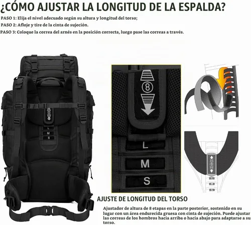 Vista 5 de Mardingtop 70L Mochila con armazón interno para caza, camping, senderismo; mochila con cubierta para la lluvia