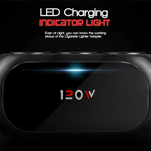 Vista 8 de Adaptador divisor de encendedor de cigarrillos de coche de 3 enchufes, 2 extensores USB [120W] [12V/24V] [cargador de coche dual USB de 3.1 A]