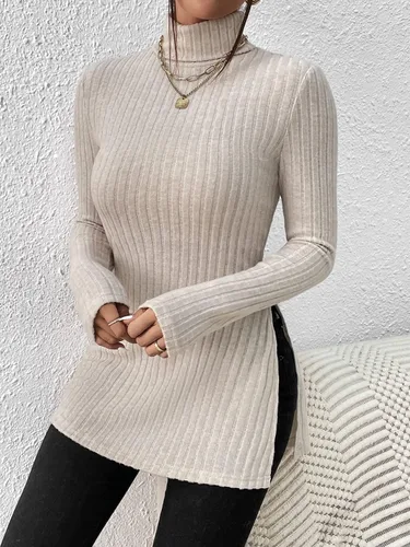 Vista 3 de SOLY HUX Womens Long Sleeve Tops Mock Turtle Neck T Shirts Split Hem T-Shirts Casual Fitted Tees